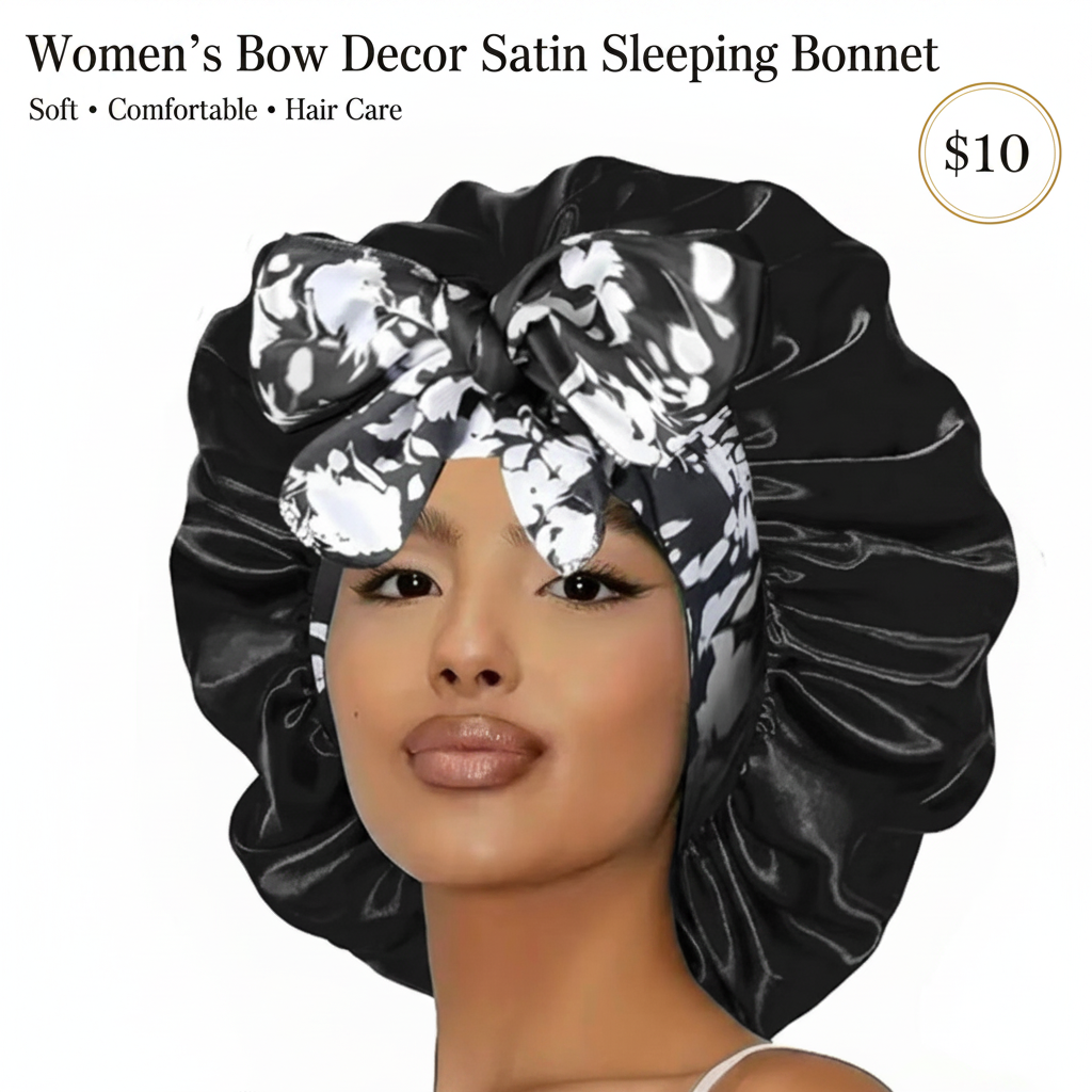 Women's Bow Decor Satin Sleeping Bonnet, Casual Comfortable Hair Care Bonnet, Soft Sleeping Bonnet for Women & Girls, Bonnets for Sleeping