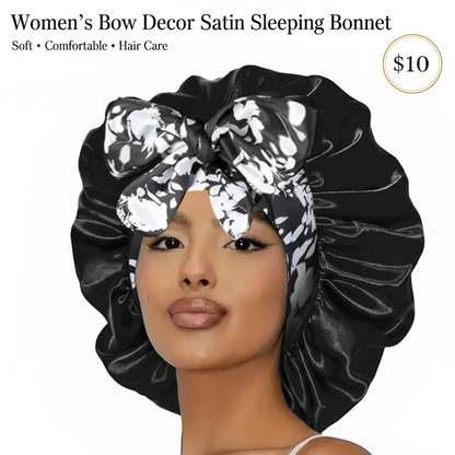 Women's Bow Decor Satin Sleeping Bonnet, Casual Comfortable Hair Care Bonnet, Soft Sleeping Bonnet for Women & Girls, Bonnets for Sleeping