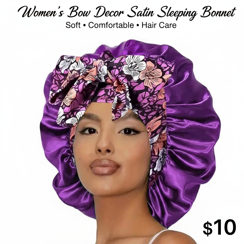 Women's Bow Decor Satin Sleeping Bonnet, Casual Comfortable Hair Care Bonnet, Soft Sleeping Bonnet for Women & Girls, Bonnets for Sleeping