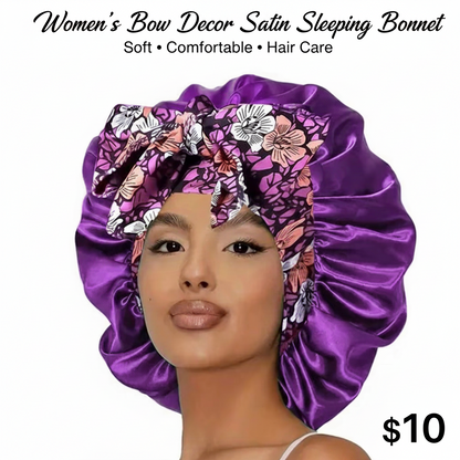 Women's Bow Decor Satin Sleeping Bonnet, Casual Comfortable Hair Care Bonnet, Soft Sleeping Bonnet for Women & Girls, Bonnets for Sleeping