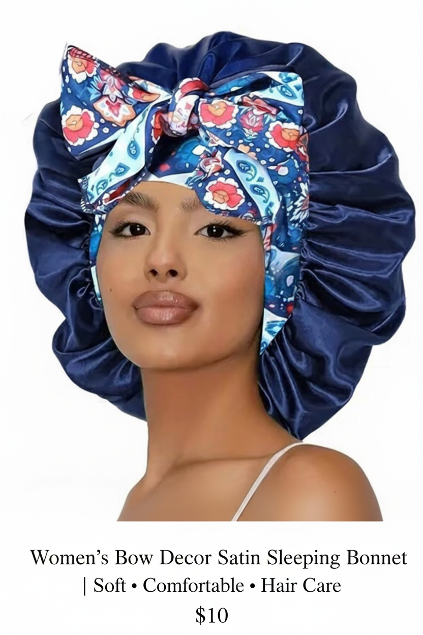 Women's Bow Decor Satin Sleeping Bonnet, Casual Comfortable Hair Care Bonnet, Soft Sleeping Bonnet for Women & Girls, Bonnets for Sleeping
