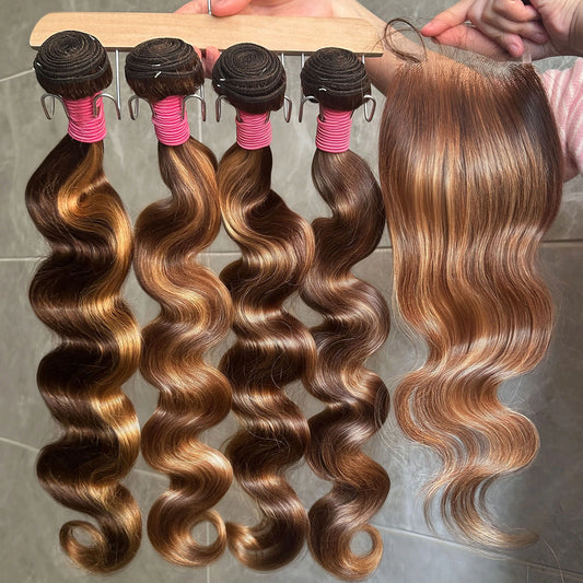 4/27 Highlight Brown Body Wave Bundles Hair Set